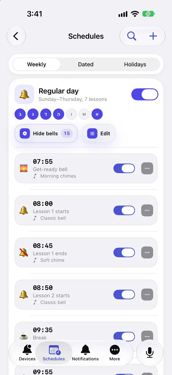 The day’s bells in the iPhone app